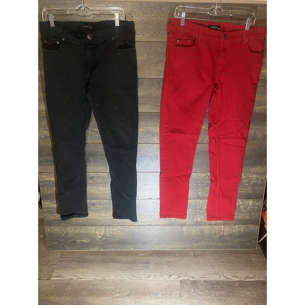 Kayden K • Mens Slim Skinny Black  Red Jeans Cotton Distressed • Size 34 x 32